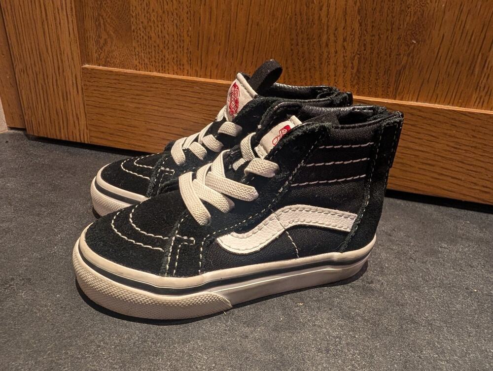 VANS Sk8-Hi Zip Toddler High Top Sneakers Black/White US 5 Suede Zipper